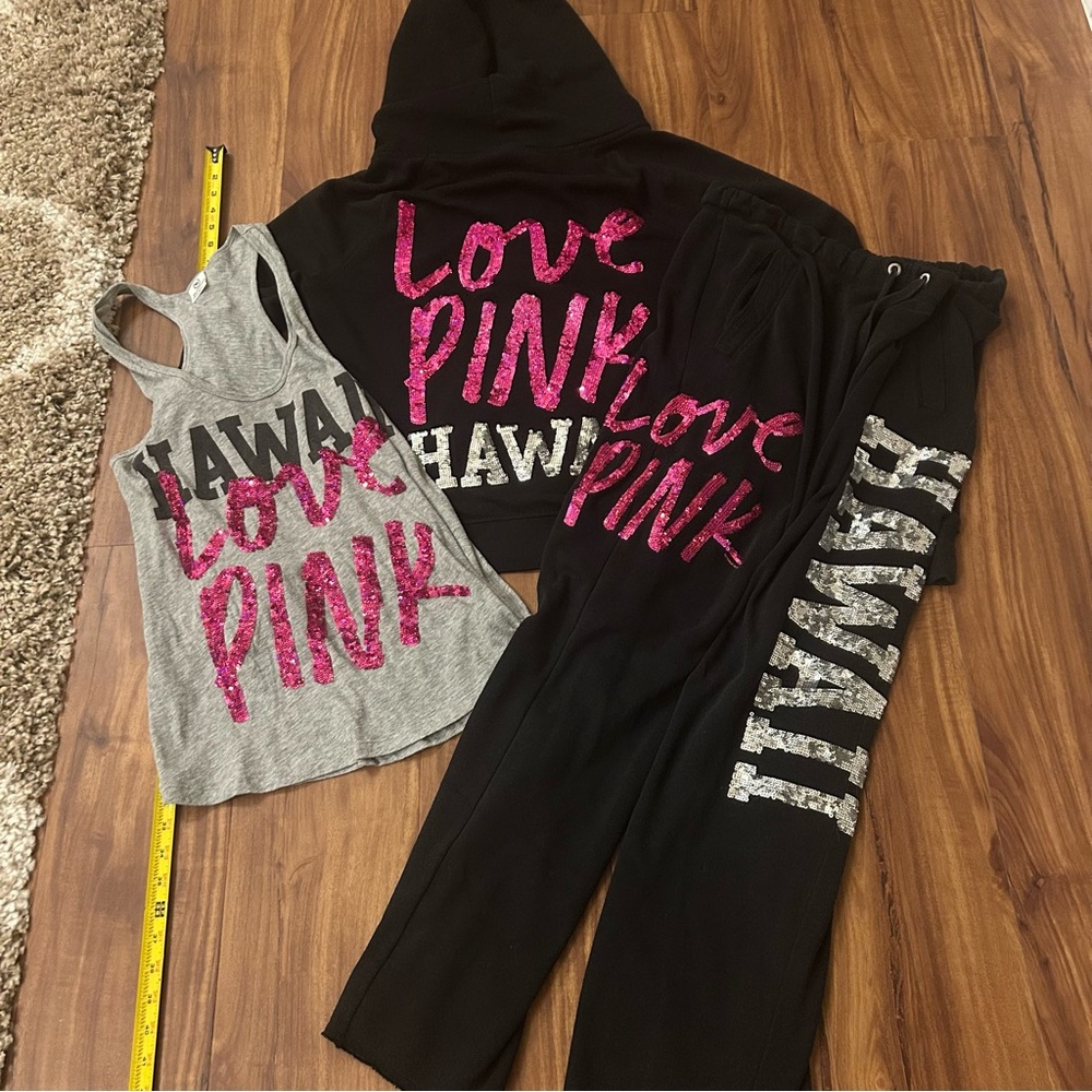 VHTF 3Pc Y2K Victoria Secret Hawaii Love Pink Sequin exclusive full set vintage